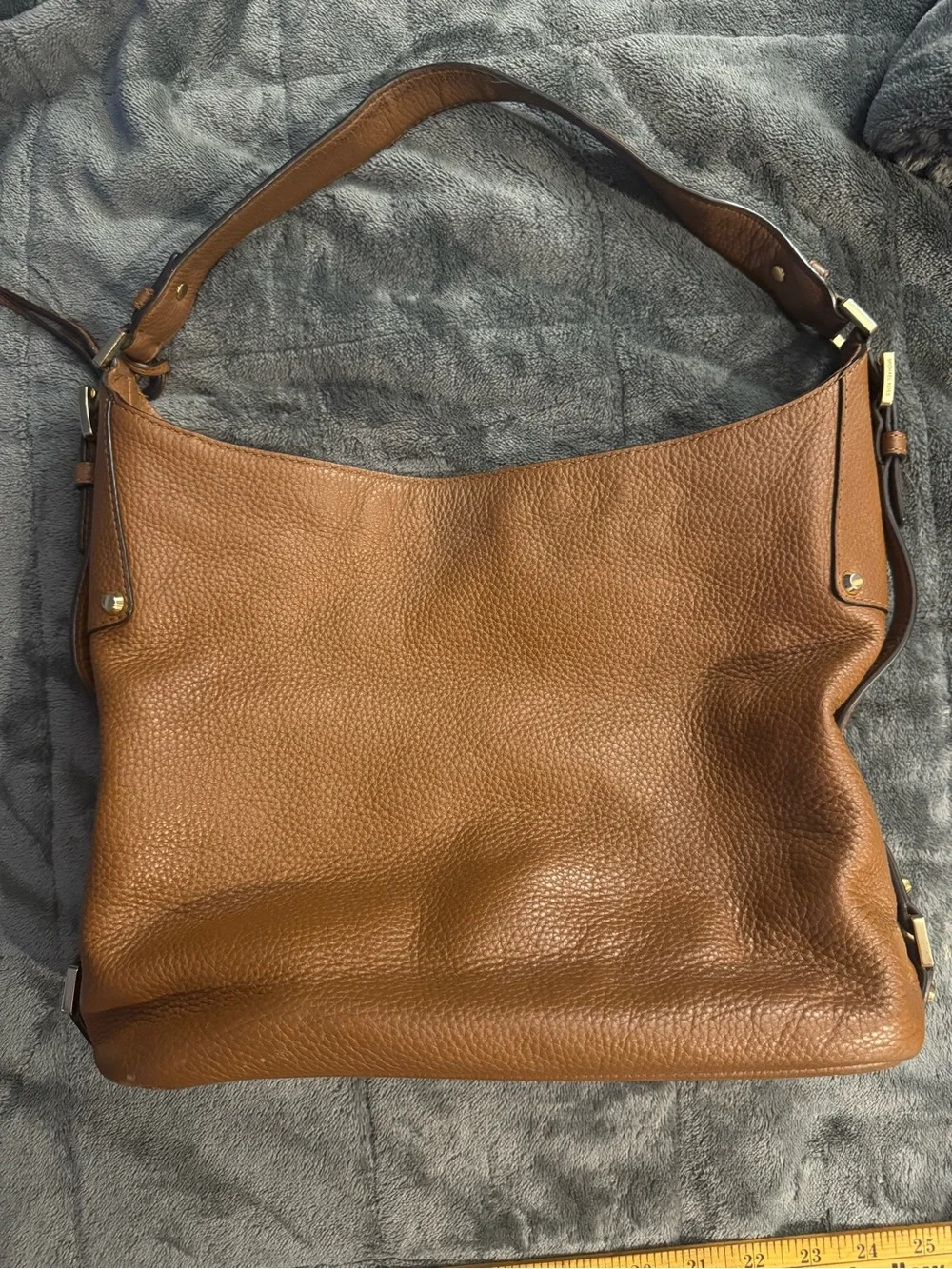 Michael Kors Cognac Pebbled Leather Shoulder Bag with MK Charm